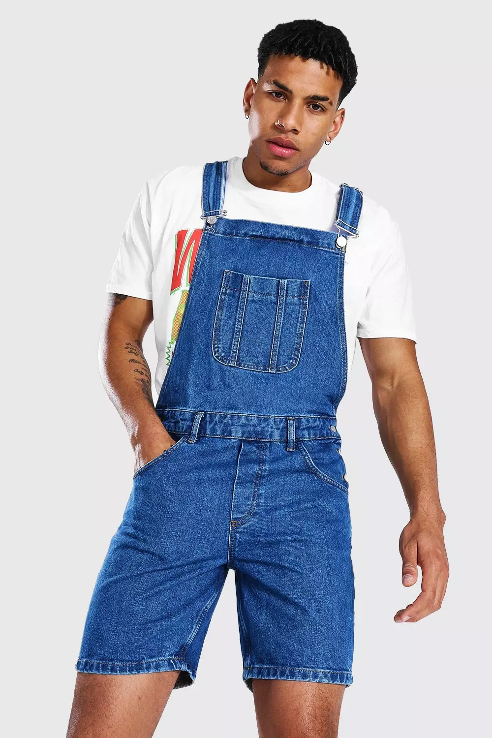Slim Rigid Short Overalls boohooMAN USA